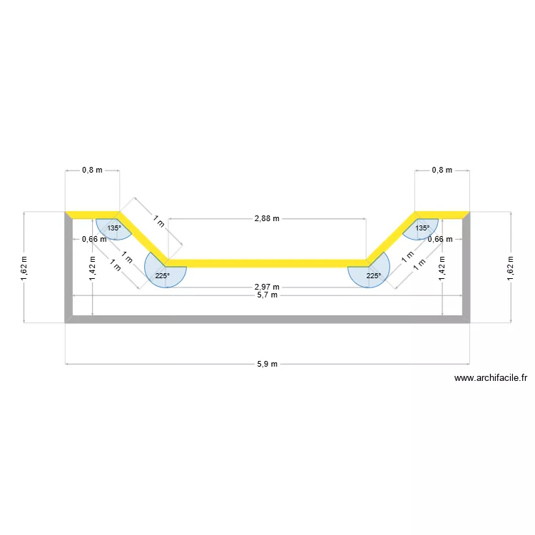 bow-window-inverse. Plan de 1  et 6 m²