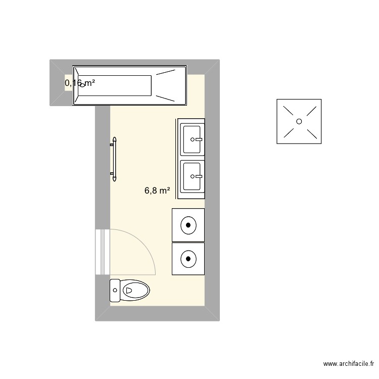 Sdb. Plan de 2 pièces et 7 m2