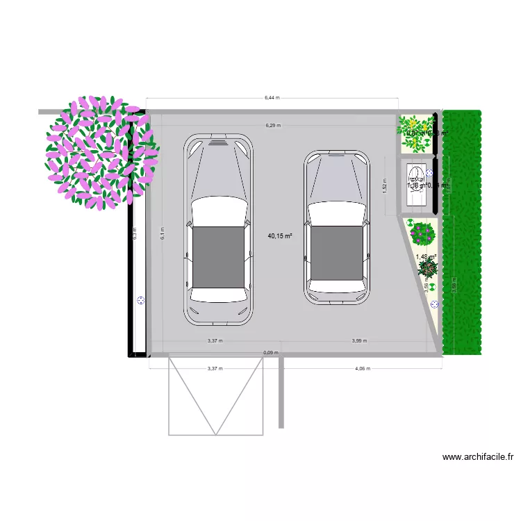 Entr&eacute;e Parking Vignette. Plan de 6  et 44 m²