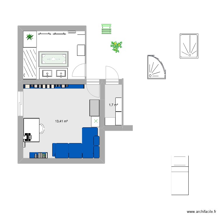 bureau jardin. Plan de 2 pièces et 15 m2