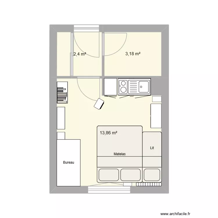 Studio. Plan de 3 Pièces et 19 m² Studio. Plan de 3 Pièces et 19 m²