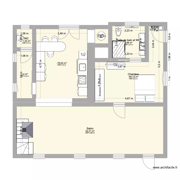 Maison 221. Plan de 7  et 75 m²