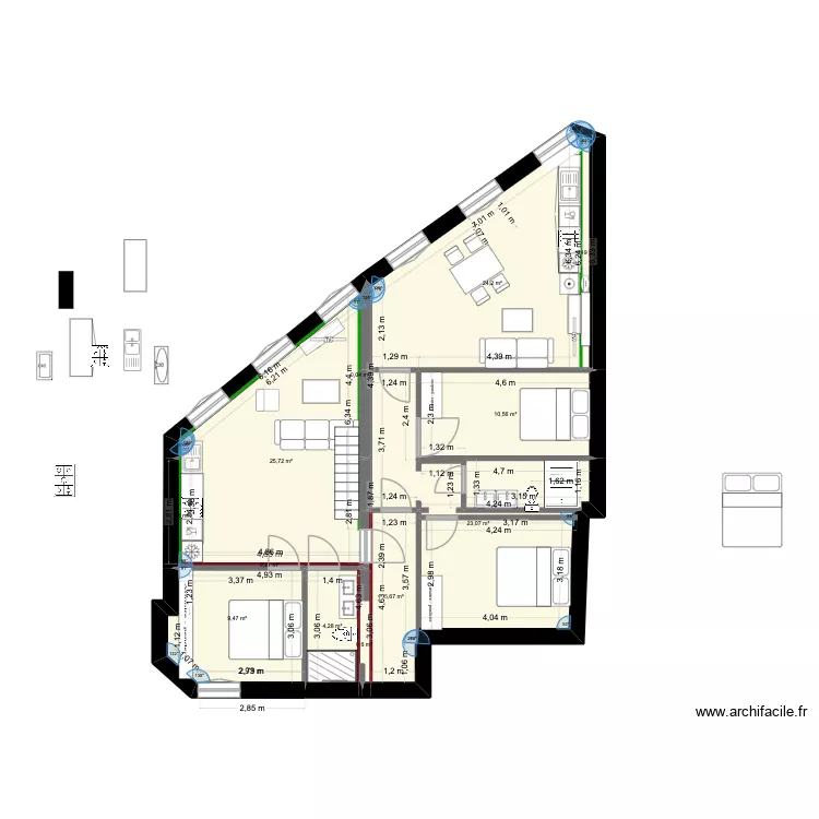 LE PLAN FINAL MESURE VERIFI&Eacute;ES. Plan de 13 Pièces et 105 m²
