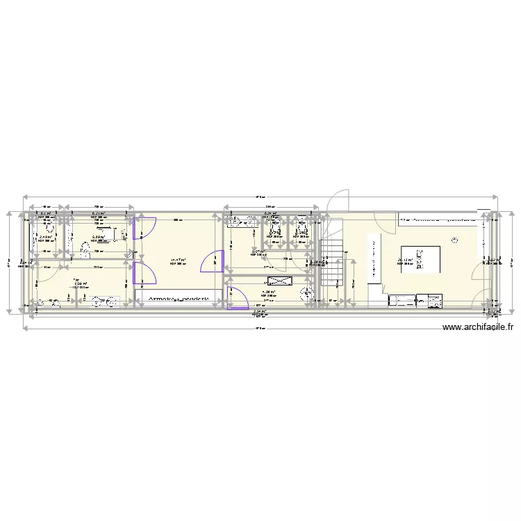 Toilette. Plan de 17  et 77 m²