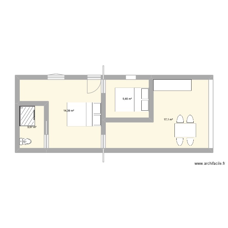 chambre hote + garage. Plan de 4 pièces et 41 m2