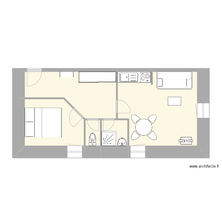 Deux-pièces. Plan de 5 pièces et 36 m2
