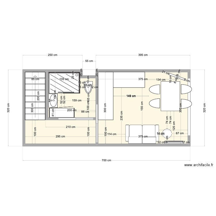 PRAZ. Plan de 3 pièces et 20 m2