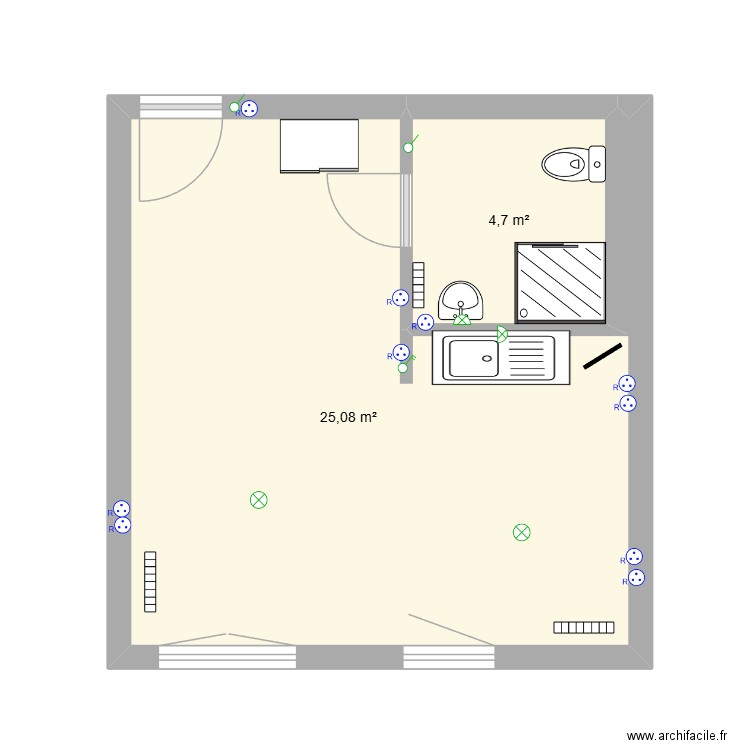 cabinet. Plan de 2 pièces et 30 m2