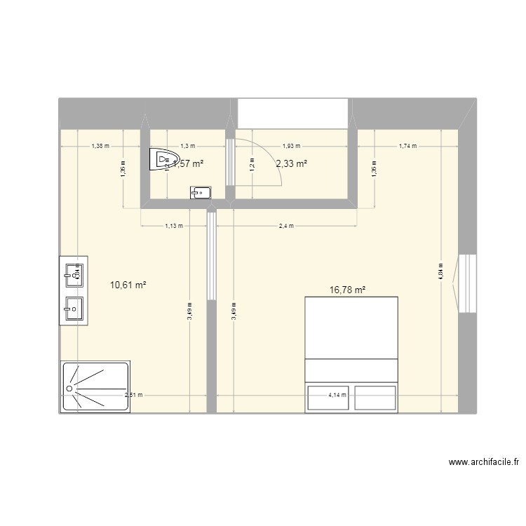 chambre. Plan de 4 pièces et 31 m2