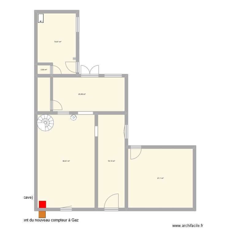 Déplacement du compteur. Plan de 6 pièces et 122 m2