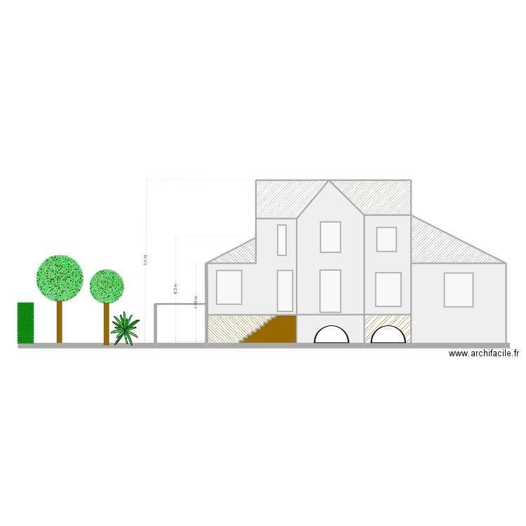 Plan de coupe avant P2. Plan de 11 pièces et 139 m2