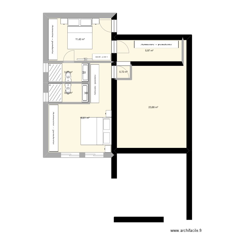1er étage Alba pour revente. Plan de 7 pièces et 65 m2