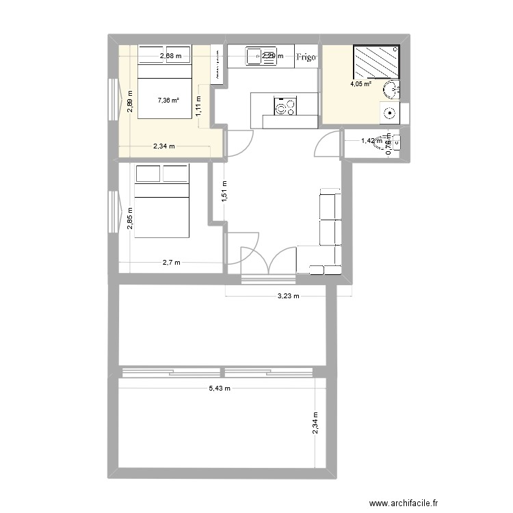 leucate. Plan de 2 pièces et 11 m2