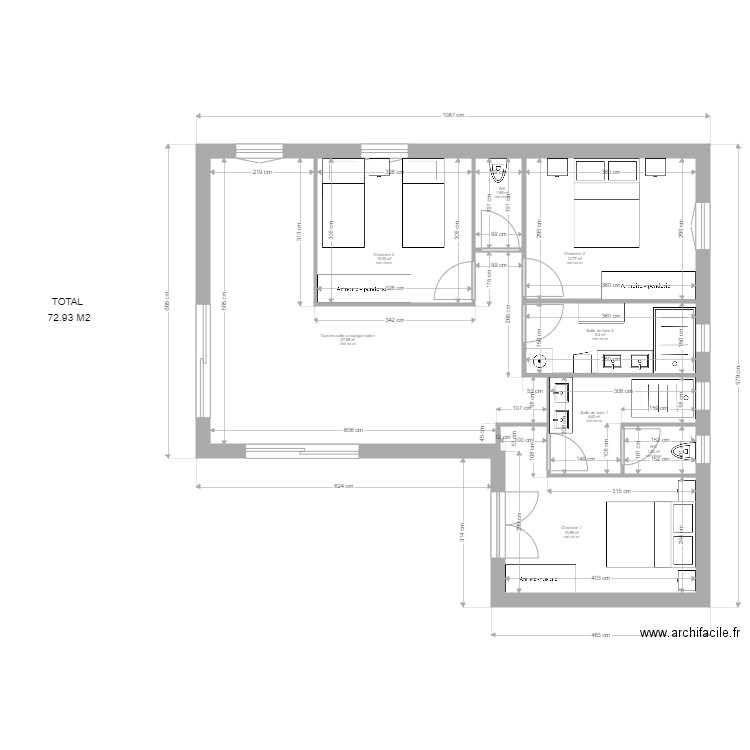 chalet 4. Plan de 8 pièces et 73 m2