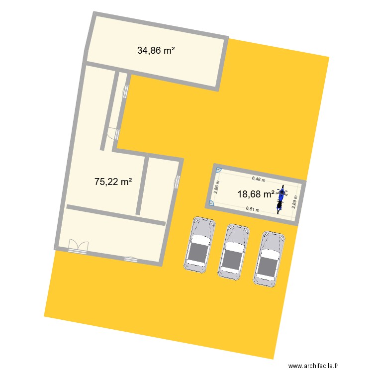 parentis. Plan de 3 pièces et 129 m2