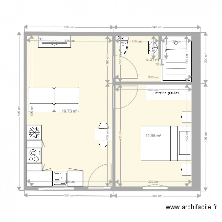 glanon foyer 2b. Plan de 3 pièces et 37 m2