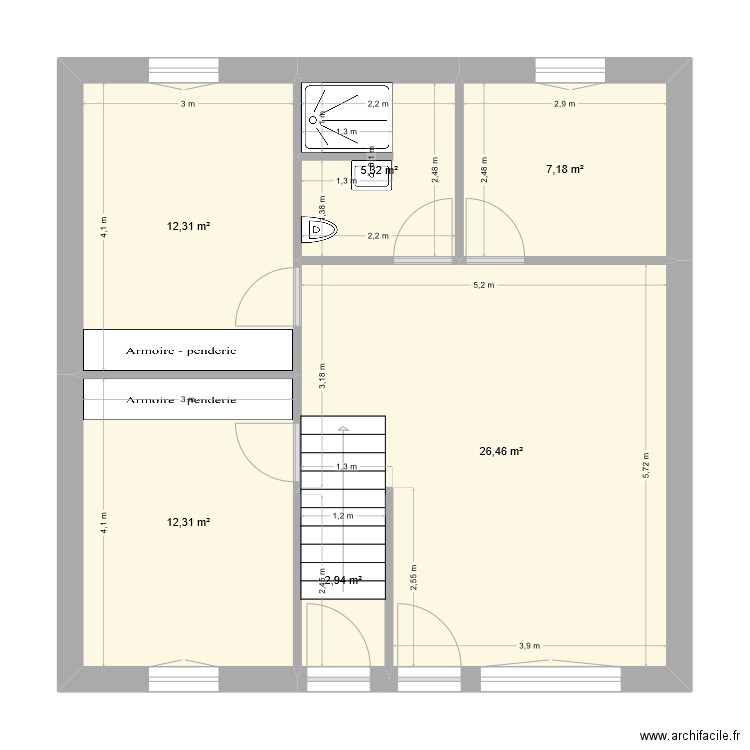 glanon foyer 2b. Plan de 3 pièces et 37 m2