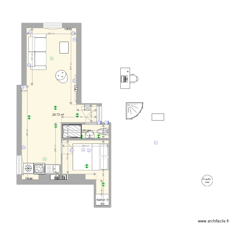 Chabrol mezzanine coin nuit 3. Plan de 2 pièces et 29 m2