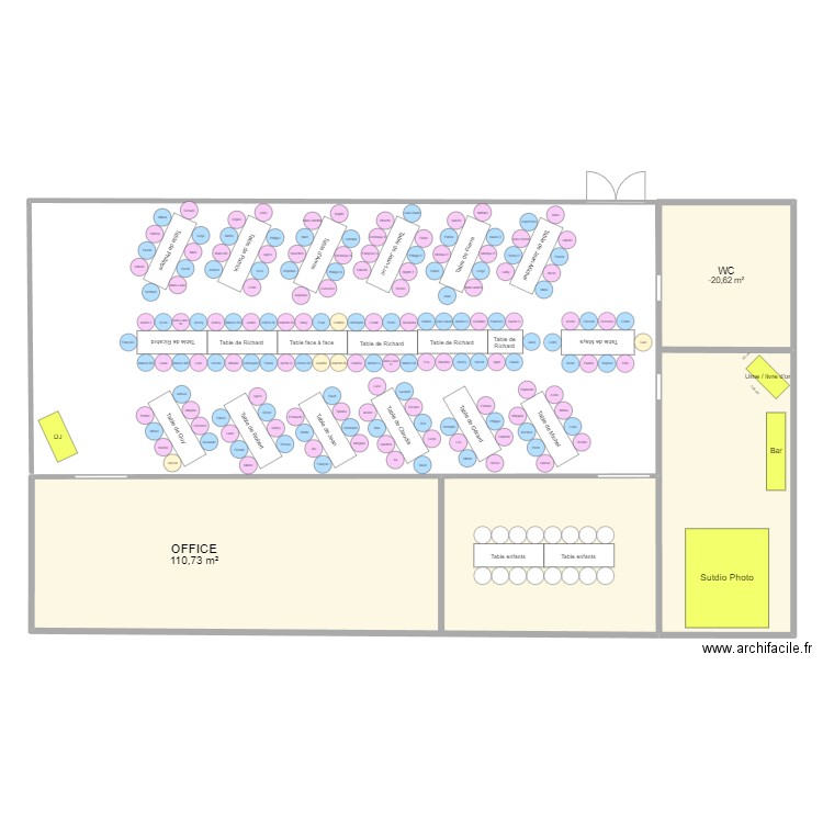 plan table mariage. Plan de 2 pièces et 133 m2