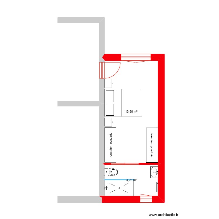 BELY 3. Plan de 2 pièces et 18 m2