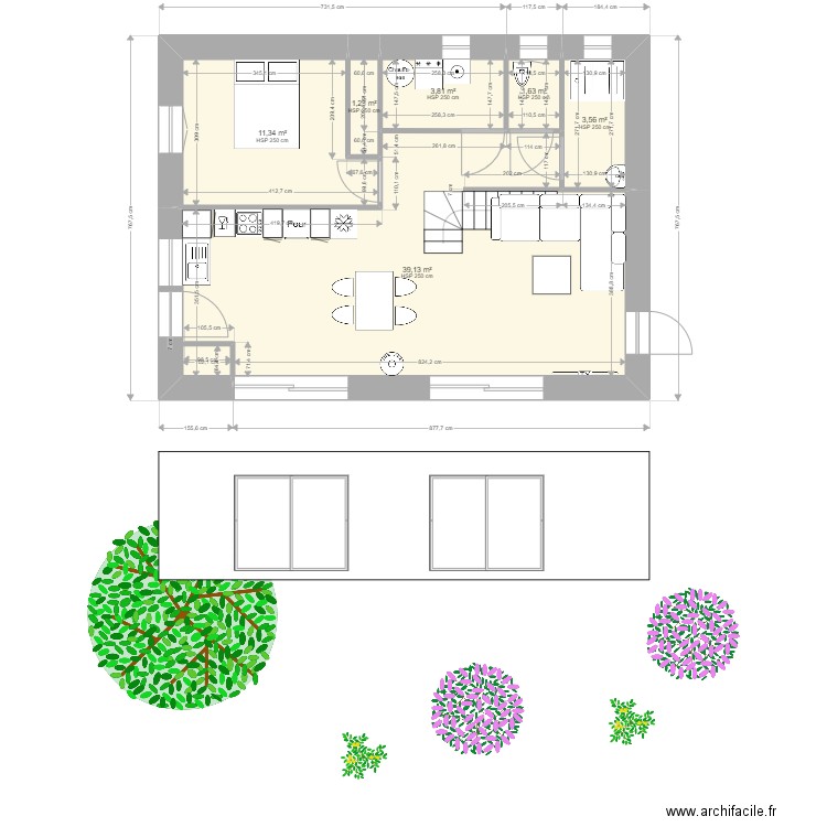 MAISON. Plan de 6 pièces et 61 m2