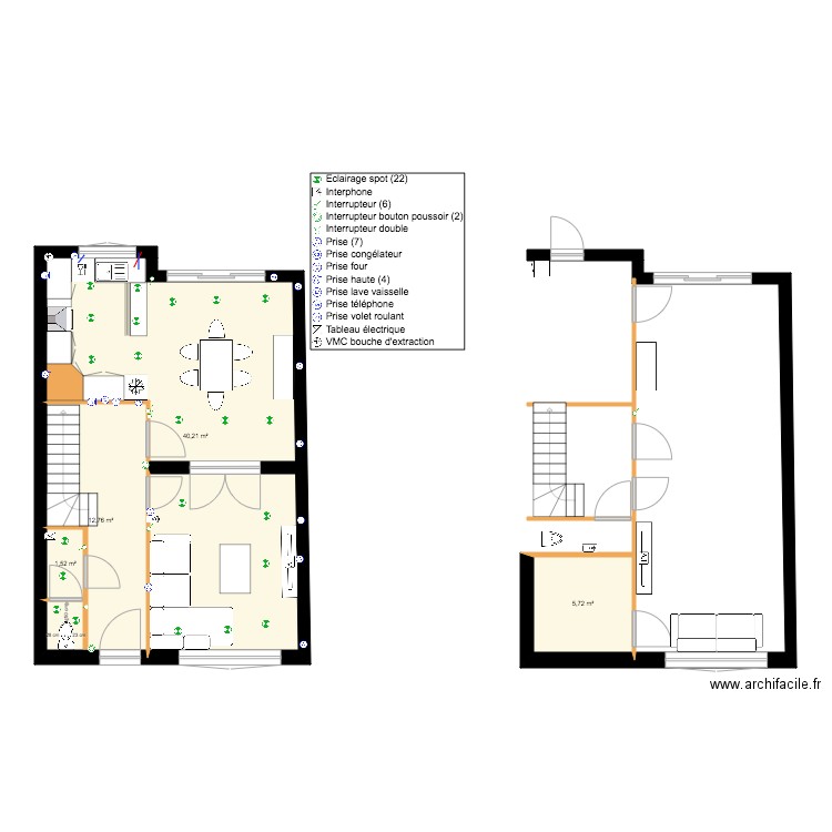 Rdc et 1er ganshoren. Plan de 4 pièces et 60 m2