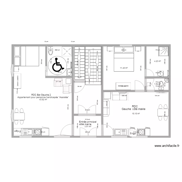 Rez de Chauss&eacute;e Bat G studio  Handicap&eacute;e Assist&eacute;e 2019. Plan de 