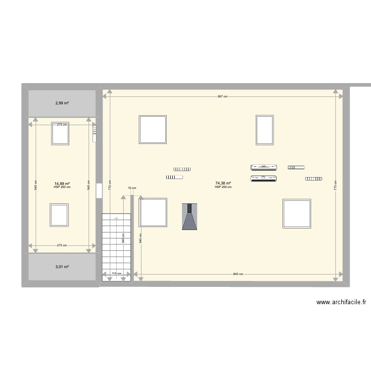 étage blu marine. Plan de 4 pièces et 95 m2