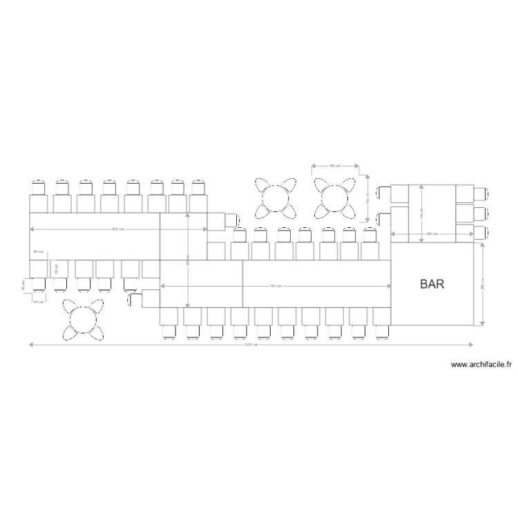 bar and double bench . Plan de 