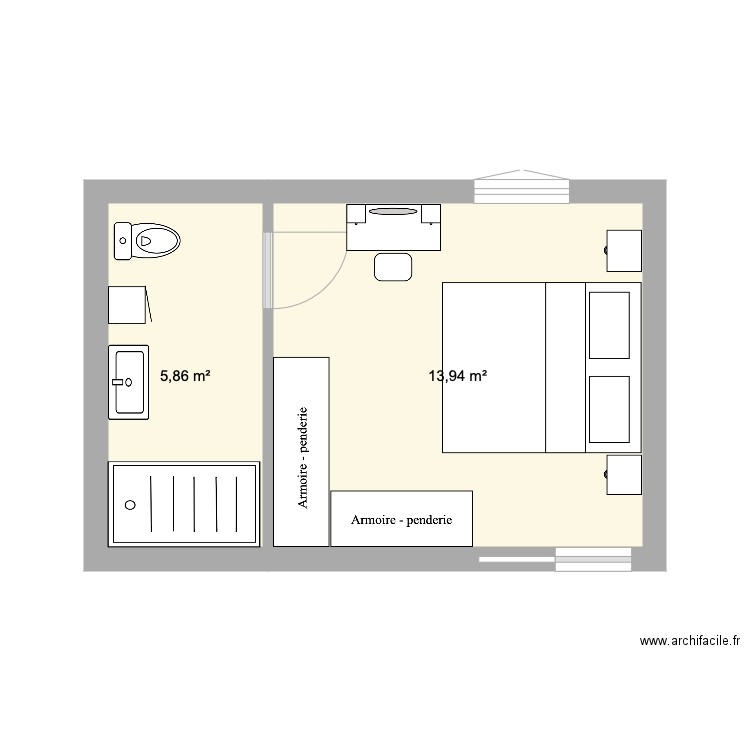 mezzanine. Plan de 2 pièces et 20 m2