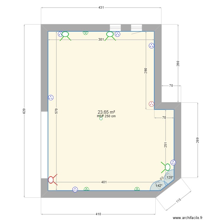 salle de jeux vide. Plan de 1 pièce et 24 m2