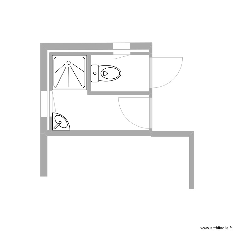 sdb-wc rdc3. Plan de 3 pièces et 4 m2