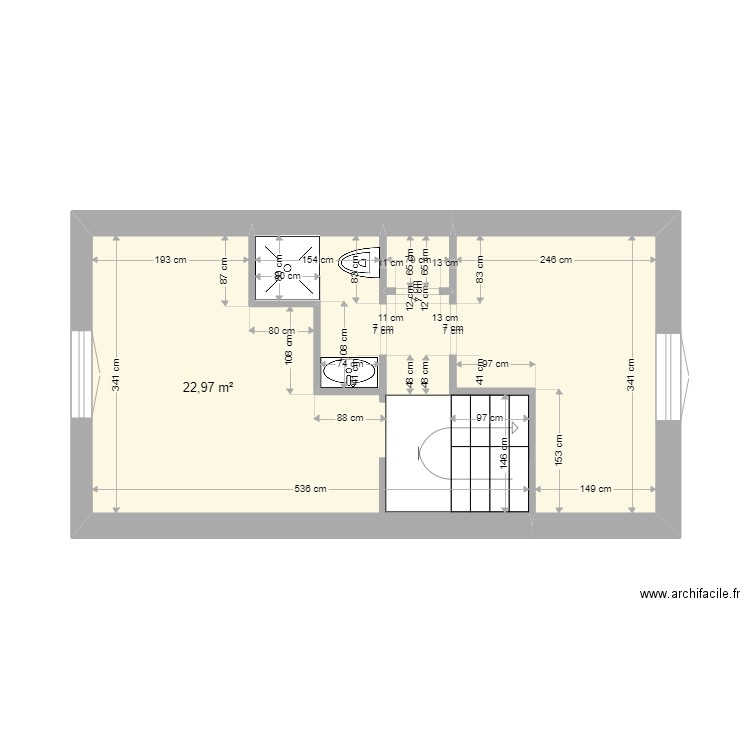 19 RM 2ème étage  MAJ AF. Plan de 1 pièce et 23 m2
