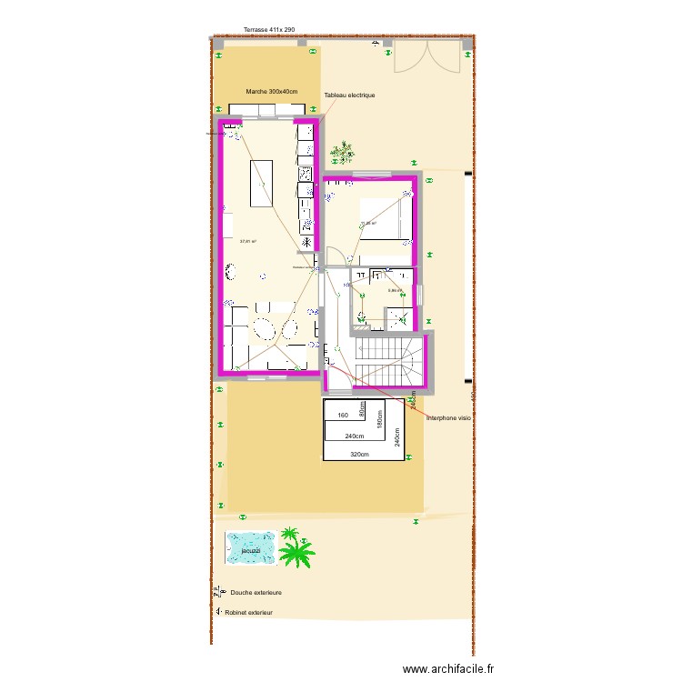 LEROUX Electricité rdc. Plan de 3 pièces et 55 m2