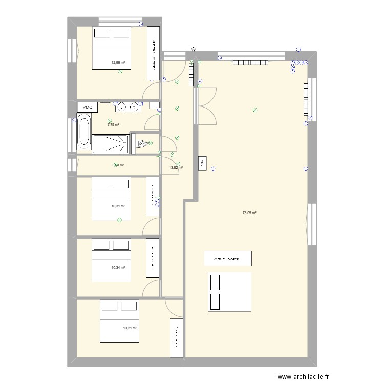 111. Plan de 8 pièces et 138 m2