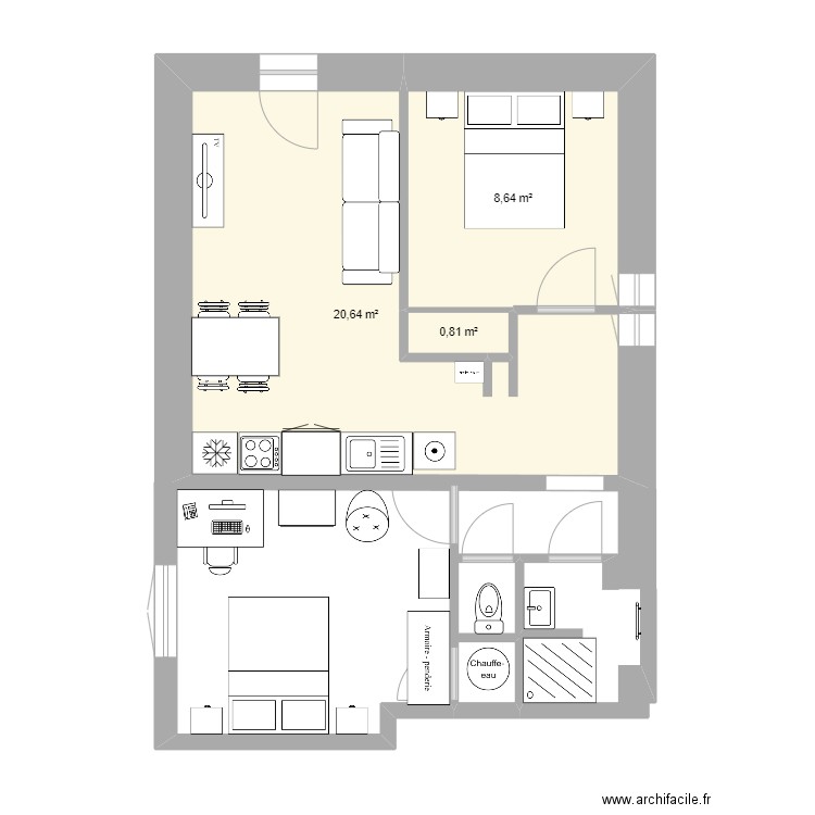 logement 2 partie 1. Plan de 3 pièces et 30 m2