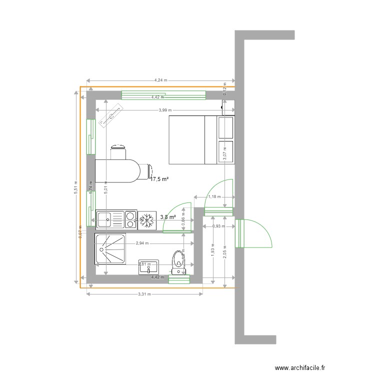 REYGAZA 1. Plan de 2 pièces et 21 m2