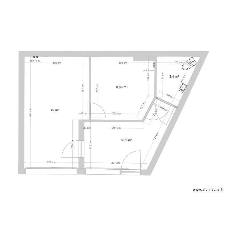 chaudanne 01. Plan de 4 pièces et 36 m2