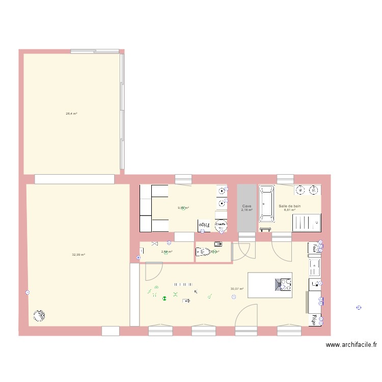 LONGERE CHATEAU aménagé. Plan de 8 pièces et 112 m2