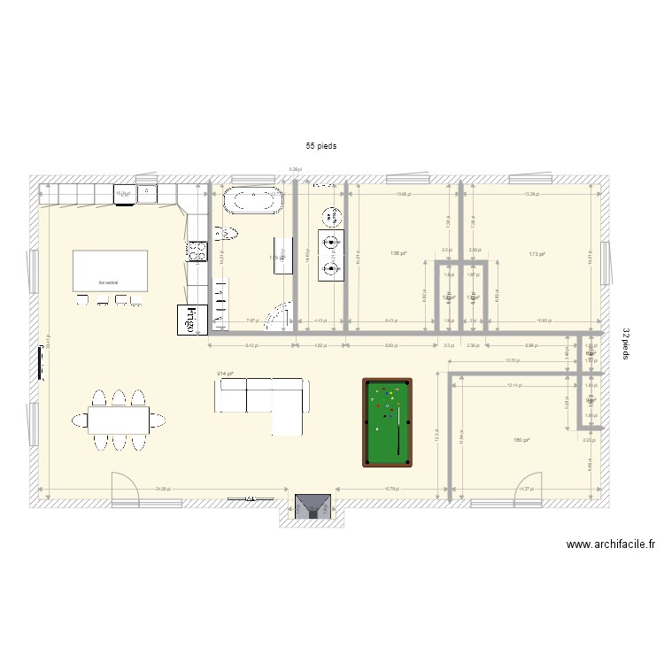 Lac Dion 55x32. Plan de 9 pièces et 148 m2