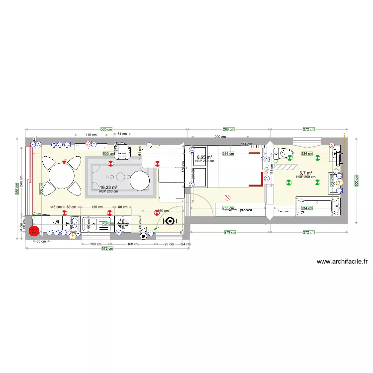 Garage 2 avec cuisine &agrave; r&eacute;duire. Plan de 