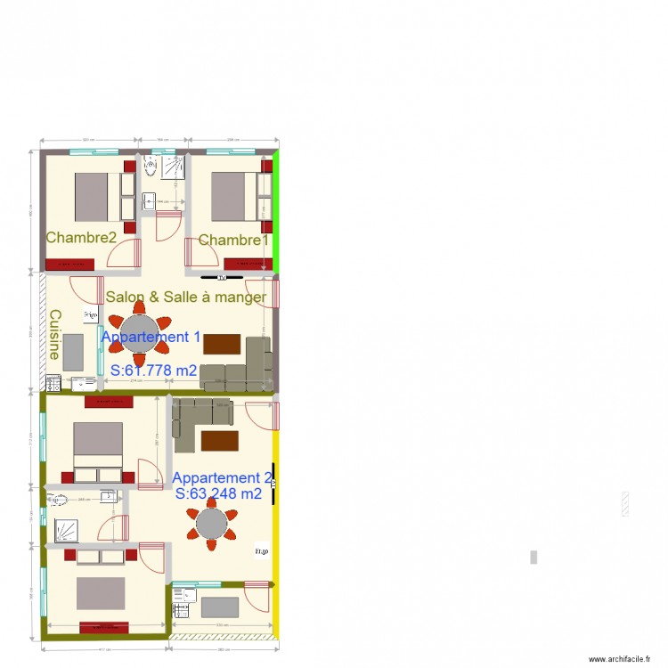 appartements pelagie. Plan de 10 pièces et 107 m2