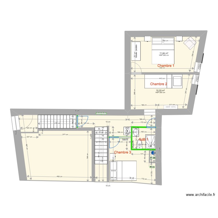 PLAN 2022 1 ETAGE. Plan de 3 pièces et 63 m2