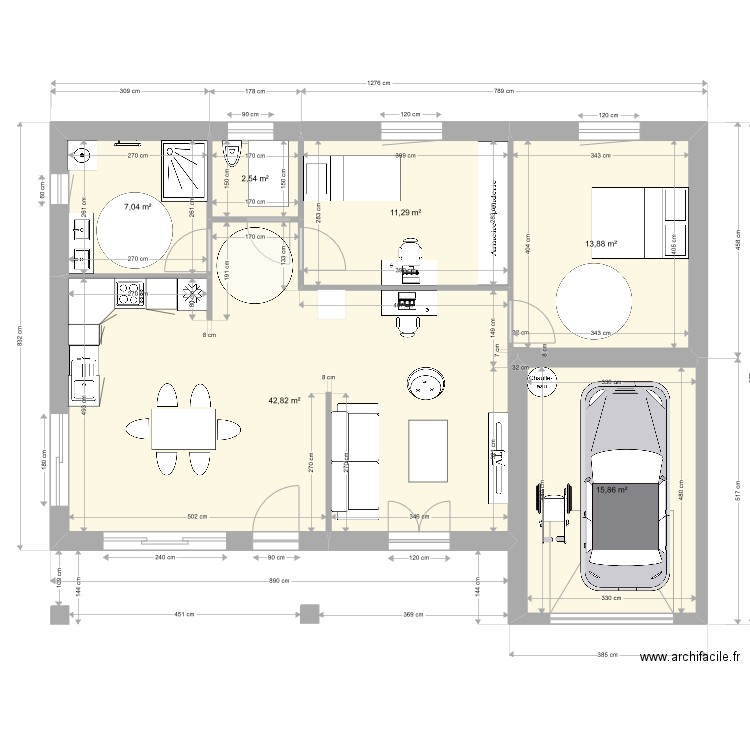 plan de niveau limoux T4. Plan de 6 pièces et 93 m2