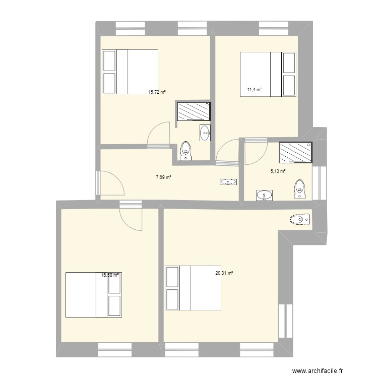 projet lux 1. Plan de 6 pièces et 77 m2