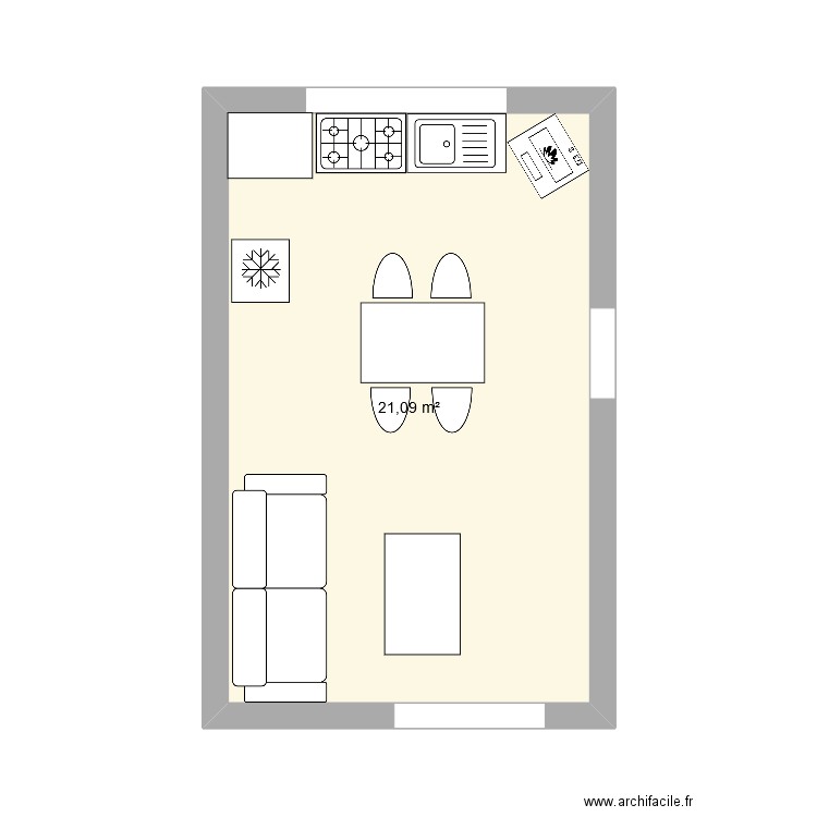 FENIERA DAL COUSIN. Plan de 1 pièce et 21 m2