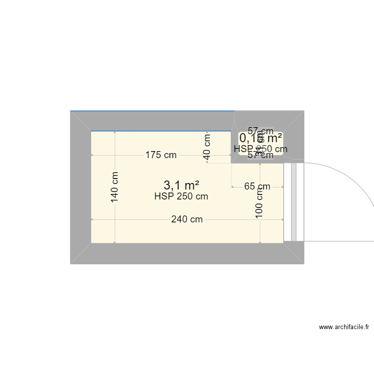 sdb. Plan de 2 pièces et 3 m2