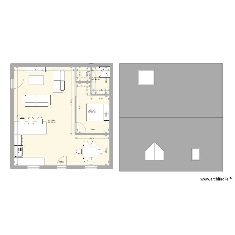 maison Rouziers RDC et toiture. Plan de 3 pièces et 62 m2