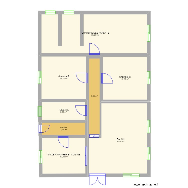 VILLA 1. Plan de 8 pièces et 97 m2