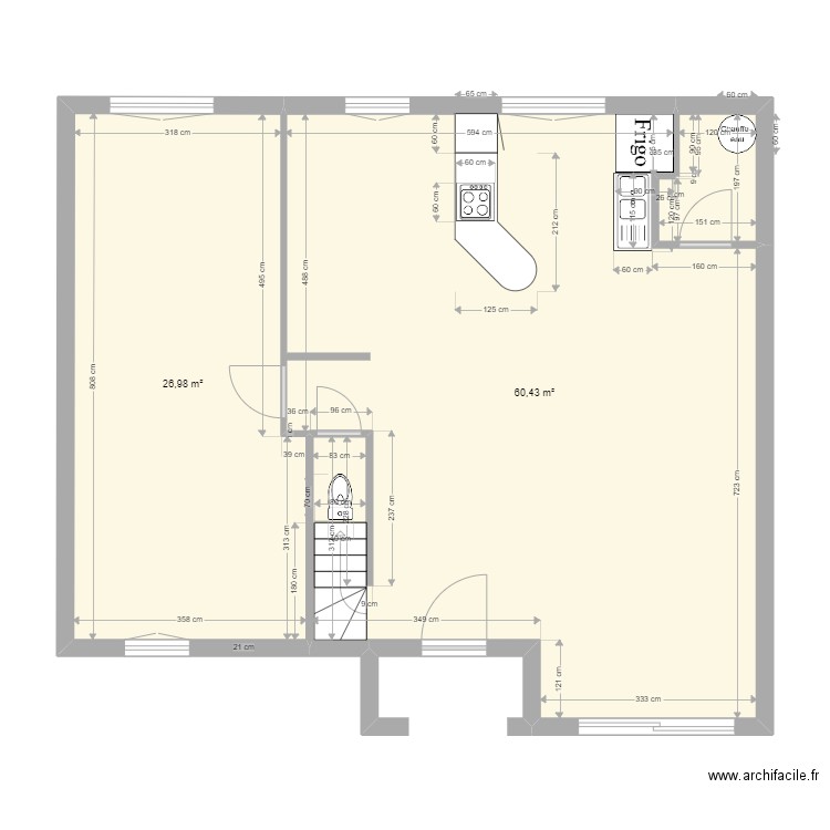 KOABYE-SAKHO. Plan de 2 pièces et 87 m2